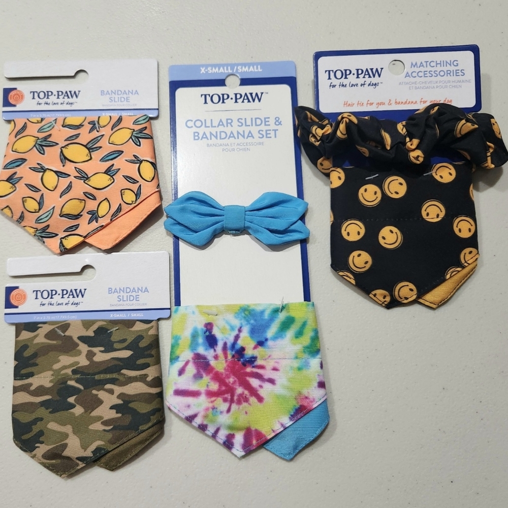 Top Paw Bandana Slides/Accessories for Dogs, Bundle, XS/SM